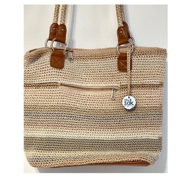 The Sak Neutral Sand Stripe Crochet Shoulder Bag Purse - Picture 1 of 7